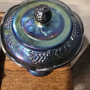 Iridescent Lidded Dish with Grape Design